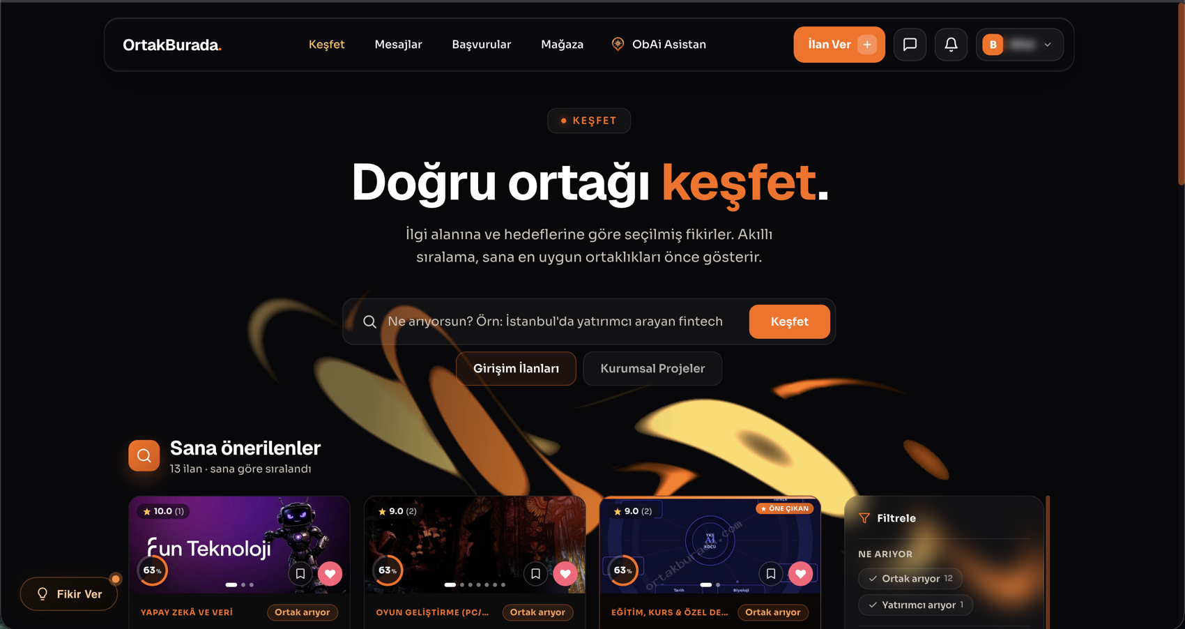 Keşfet ekranı